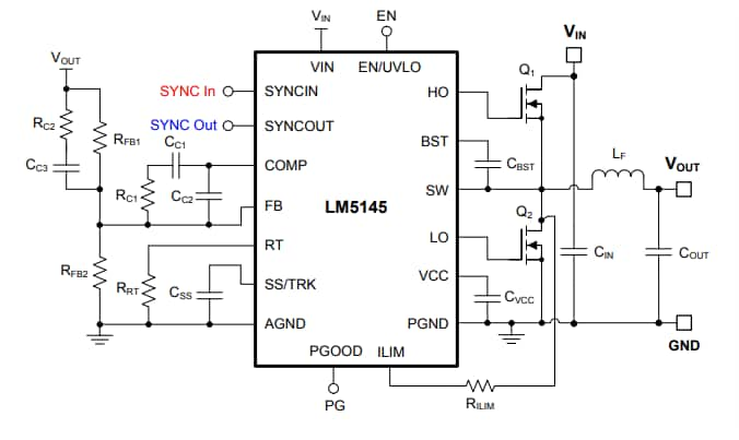 應用電路圖 - texas instruments lm5145同步降壓控制器