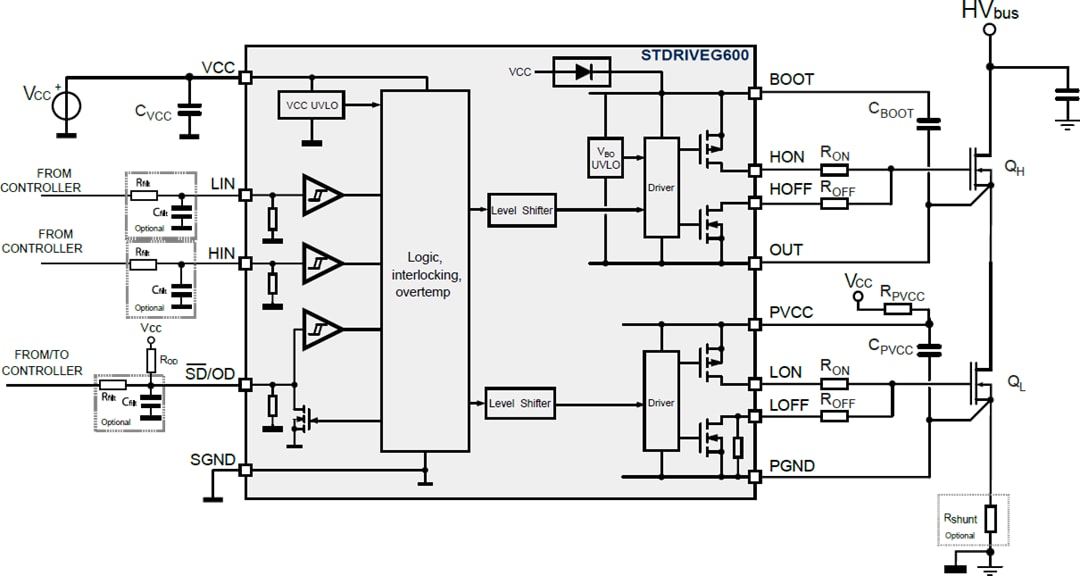 應用電路圖 - stmicroelectronics stdriveg600半橋柵極驅動器