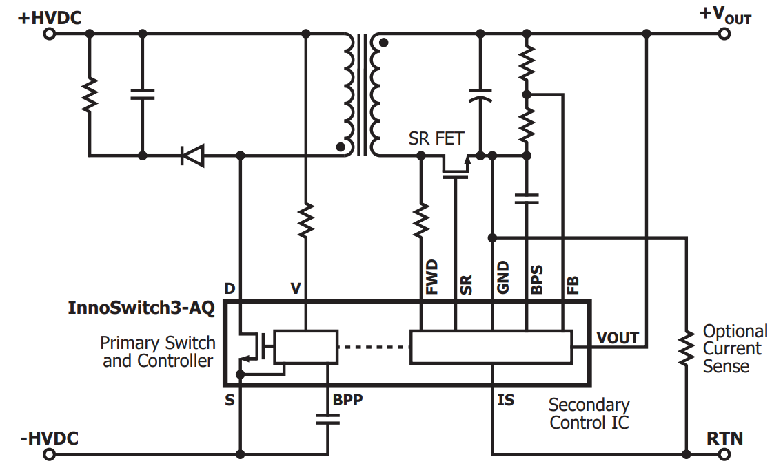 Application Circuit Diagram - Power Integrations InnoSwitch™3-AQ Switcher ICs with 1700V Switch